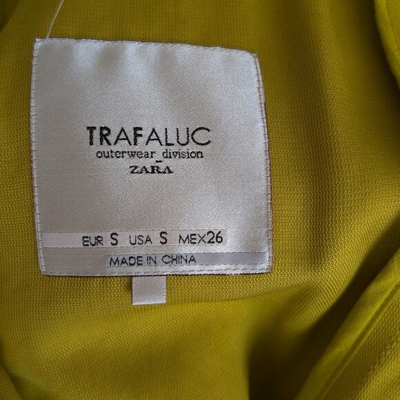 Zara Trafaluc Yellow Green Loose Fit Open Front Belt Trench Coat, size S - Picture 3 of 9